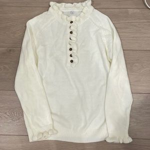 White knit ruffle sweater. Size small.